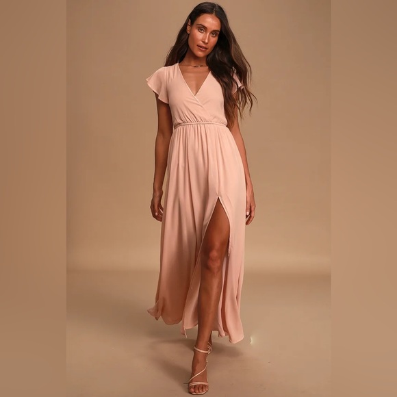 Lulus Lost in the Moment Blush Maxi Dress Blush Pink Wedding Guest Bridesmaid - Picture 2 of 11